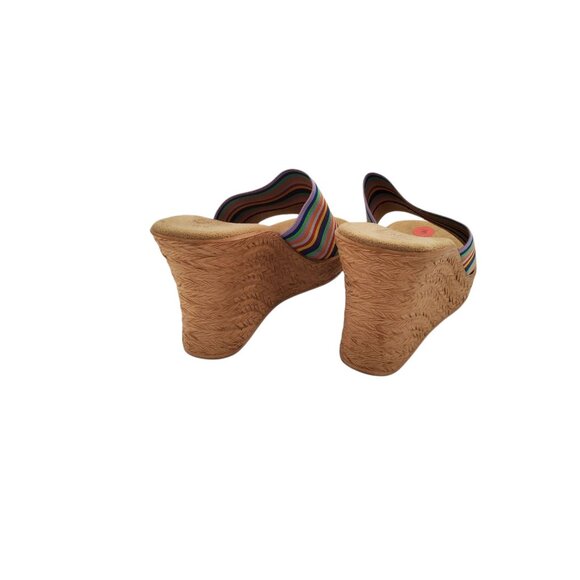 mootsie tootsie 3.25" wedge heel elastic band multicolor strips slide on sandals - Picture 4 of 5